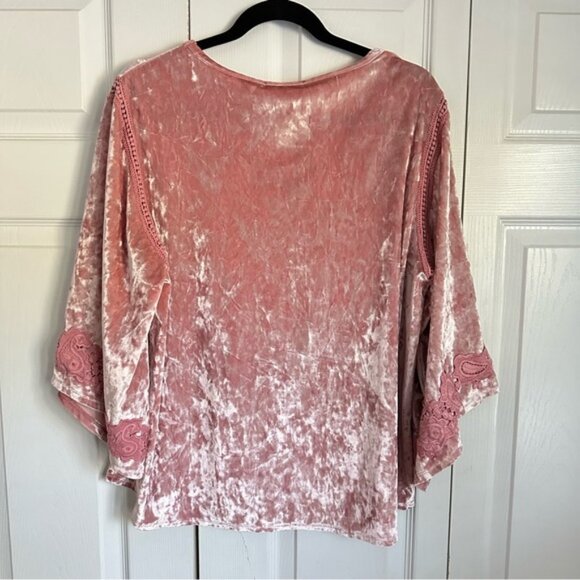 Westport 1962 Shirt Womens XL Pale Pink Crushed Velvet Lace Trim Crochet Fairy - Picture 2 of 12